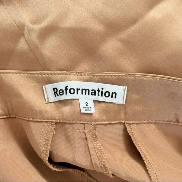 Reformation Willa Trousers Silk Pants Croissant Tan Size 2 - Picture 2 of 4